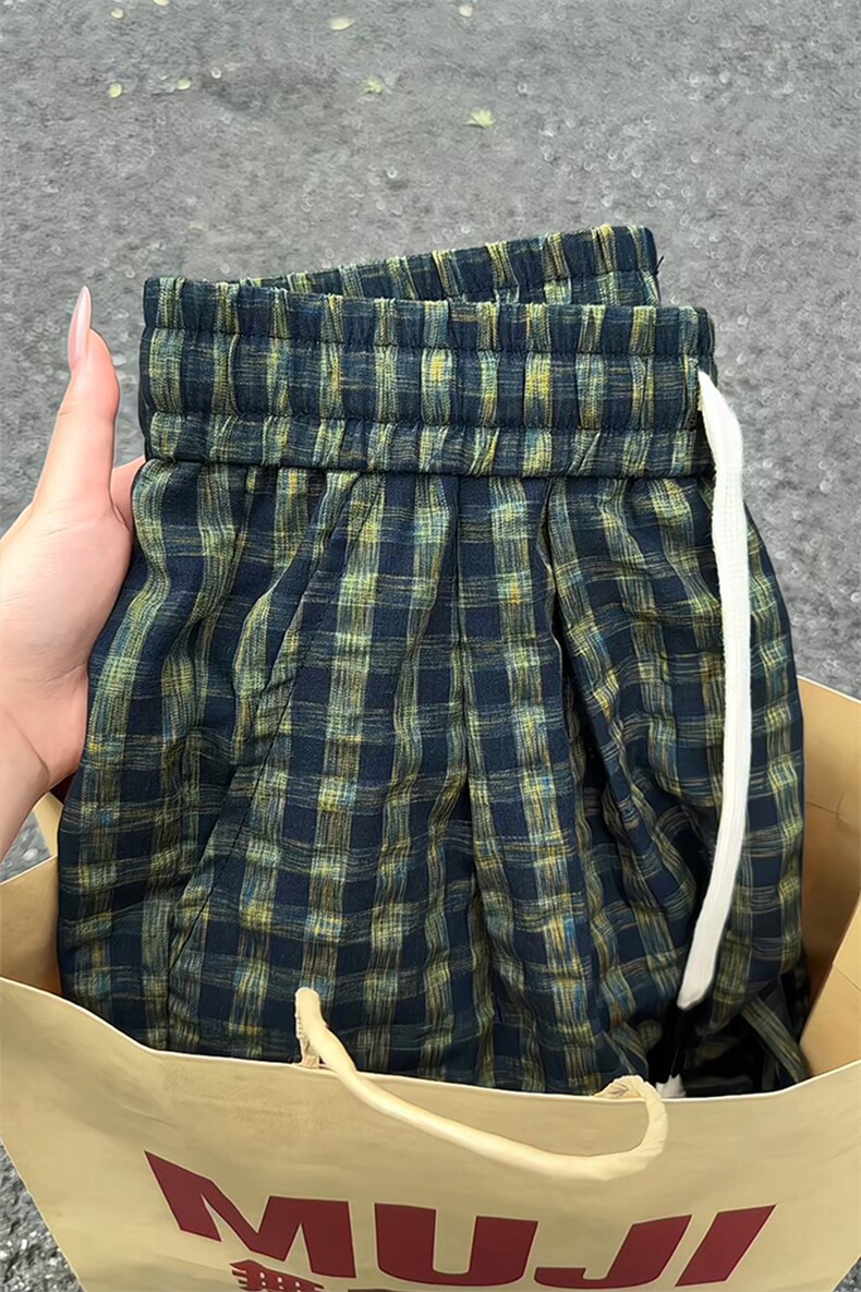 特批P35无差价夏季时尚格子泡泡纱轻薄纹理感大码休闲裤男K5936,男装休闲裤,电商A001