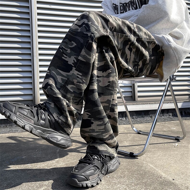 迷彩工装裤男春秋高街vibe阔腿裤潮牌痞帅直筒裤子cityboy休闲裤,男装休闲裤,星座410-7