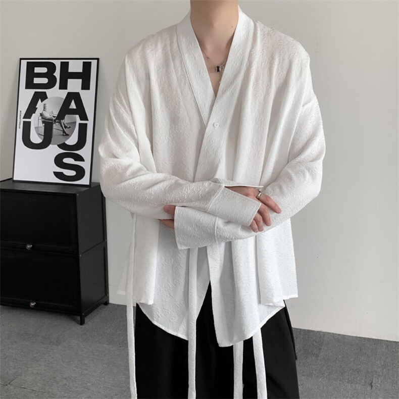 春装25山本风新中式提花长袖设计感加肥加大码系带衬衫男女外套,男装衬衫,星座909