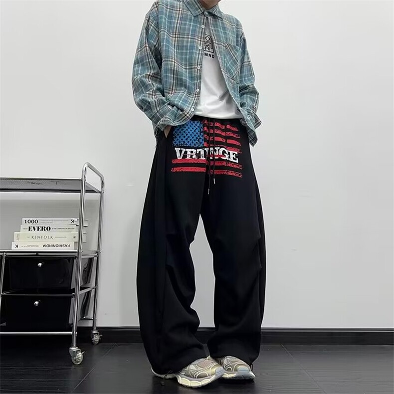 美式复古新款休闲裤男女款宽松高腰长裤情侣潮流XM47-P52图片