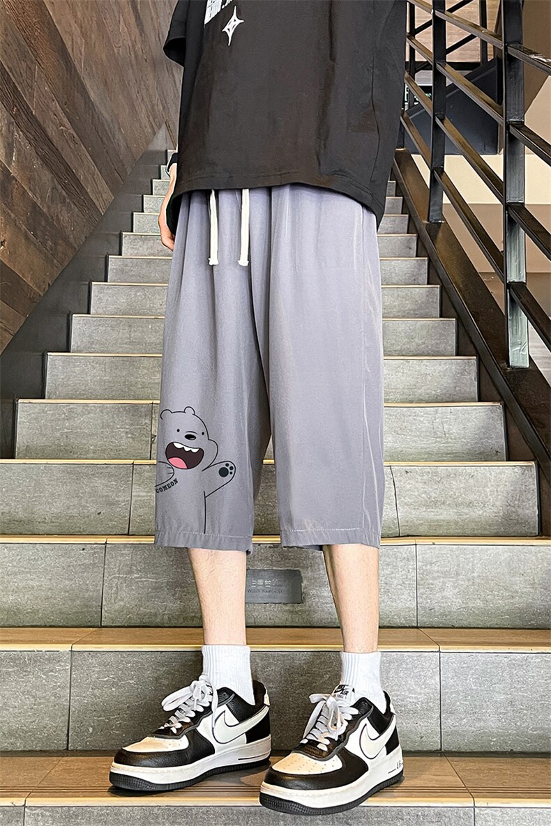 QK72131-P25冰丝七分裤男大码速干短裤男五分裤港风风格,男装休闲裤,电商A040