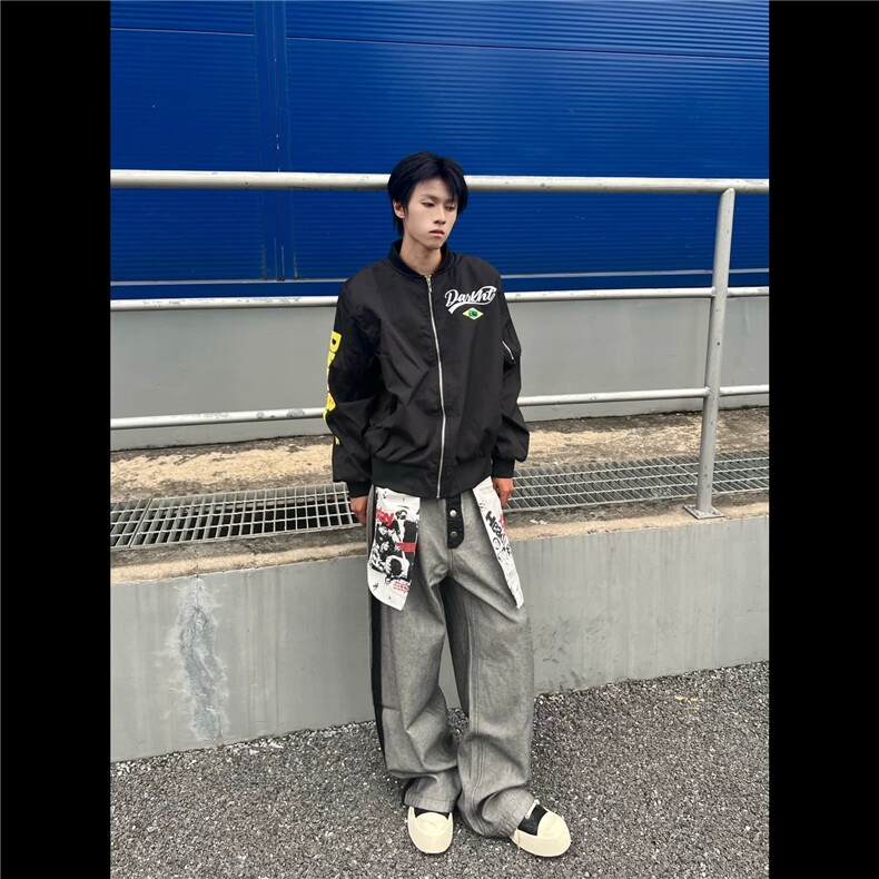 NK1007-P58美式复古做旧大口袋印花牛仔裤男女秋季新款小众,男装牛仔裤,电商B323A