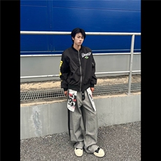 NK1007-P58美式复古做旧大口袋印花牛仔裤男女秋季新款小众，男装牛仔裤，电商B323A