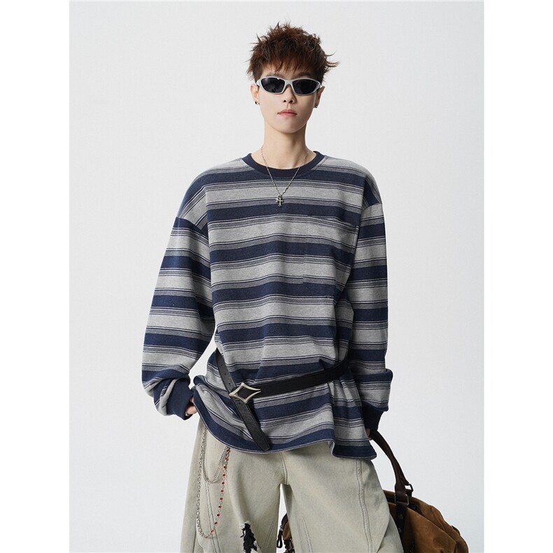 5XL-M日系复古做旧长袖海魂衫男条纹工装卫衣男WY51-P70,男装工装外套,电商D206-1