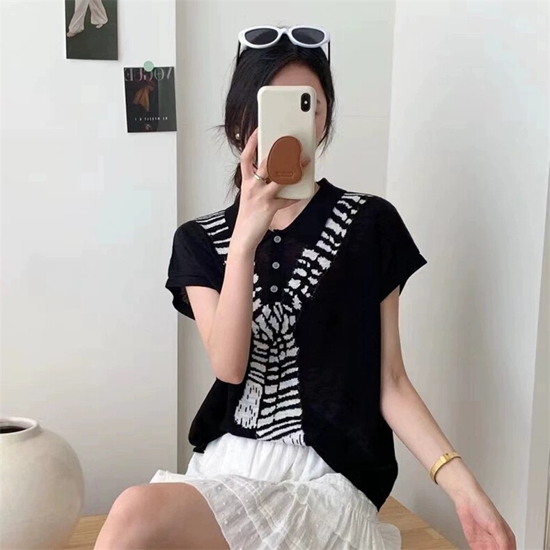 夏季竹节麻韩系印花短袖时尚百搭潮流,女装T恤,锦弘羊绒
