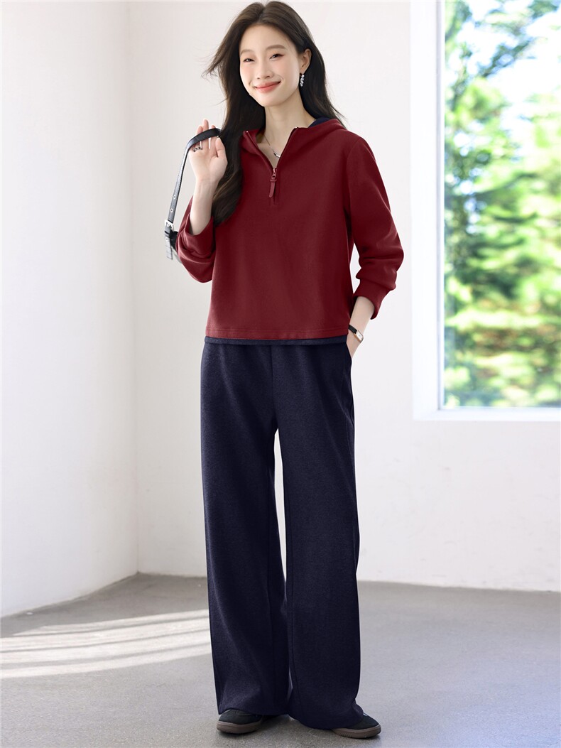 2025年秋季时尚休闲连帽撞色文艺减龄套装,女装套装/套裙,依恋蒂丝