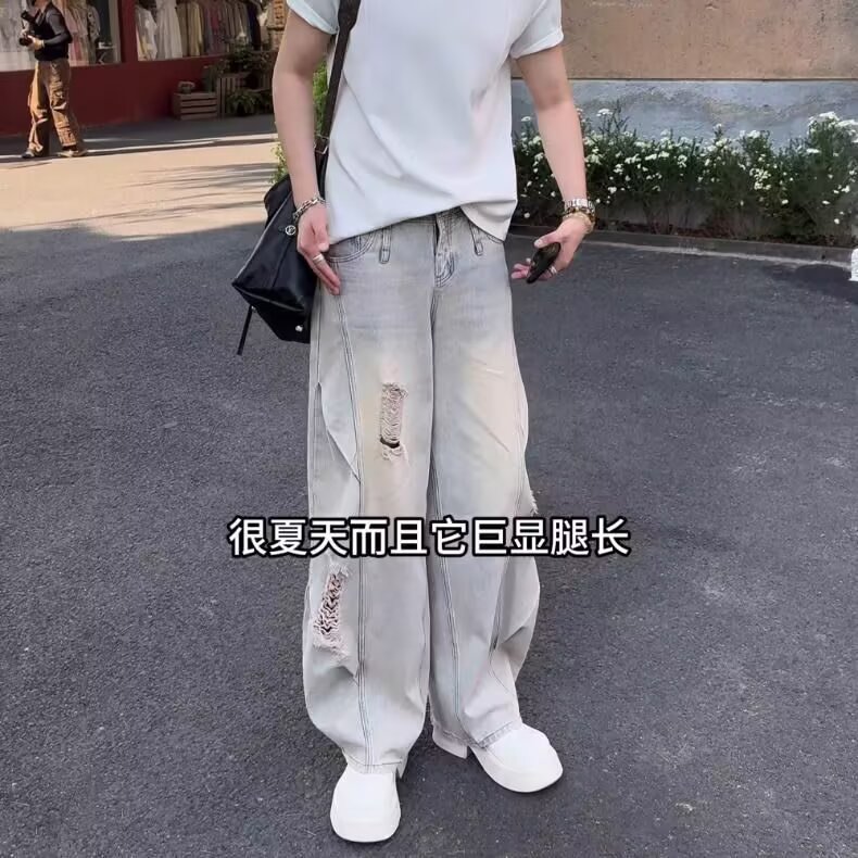 AK1948-P55港风新款嘻哈ins高街潮流痞帅牛仔裤,女装休闲裤,星座617A-2