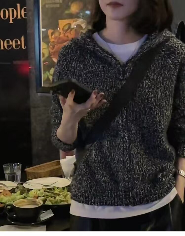 高端重工开衫女宽松显瘦连帽针织衫毛衣秋冬小众羊毛外套新图片