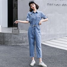 休闲牛仔连体裤女2024春夏新款高腰时尚显瘦百搭工装小个子连衣裤，女装休闲裤，慧尚依恋