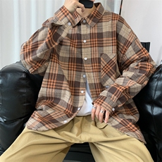 衬衫男秋季新款港风大码宽松长袖磨毛格子衬衣CS37-P38，男装衬衫，星座214-3