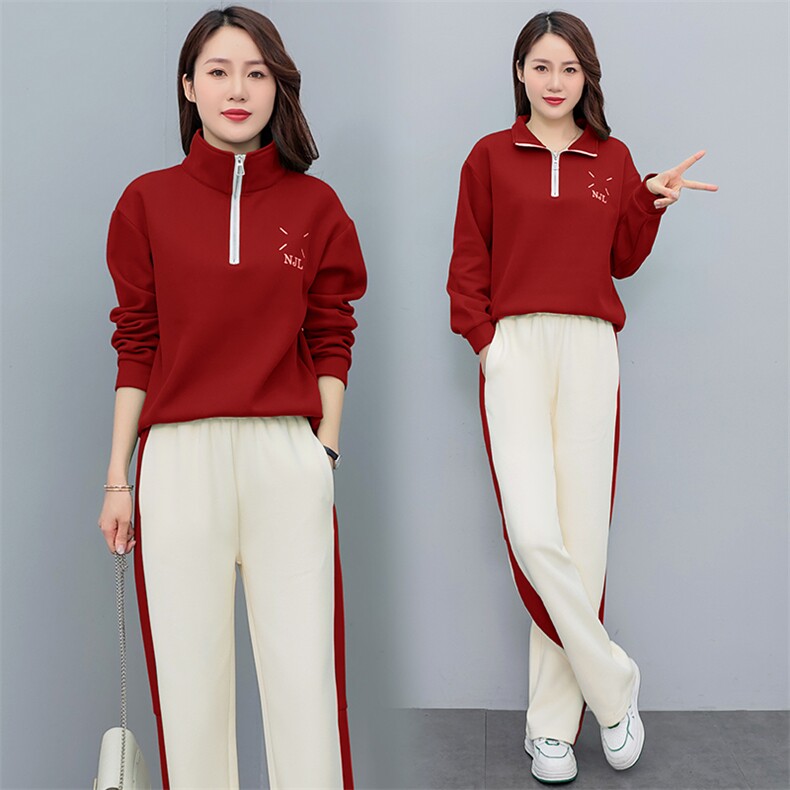 2025夏季运动套装女大码宽松立领短袖两件套时尚洋气休闲服,女装套装/套裙,凝聚力