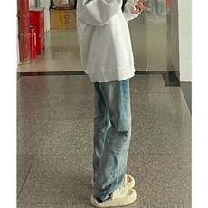 D5128-P50美式高街复古毛边泼墨牛仔裤女设计感直筒长裤-网图现货，男装牛仔裤，星座603-2