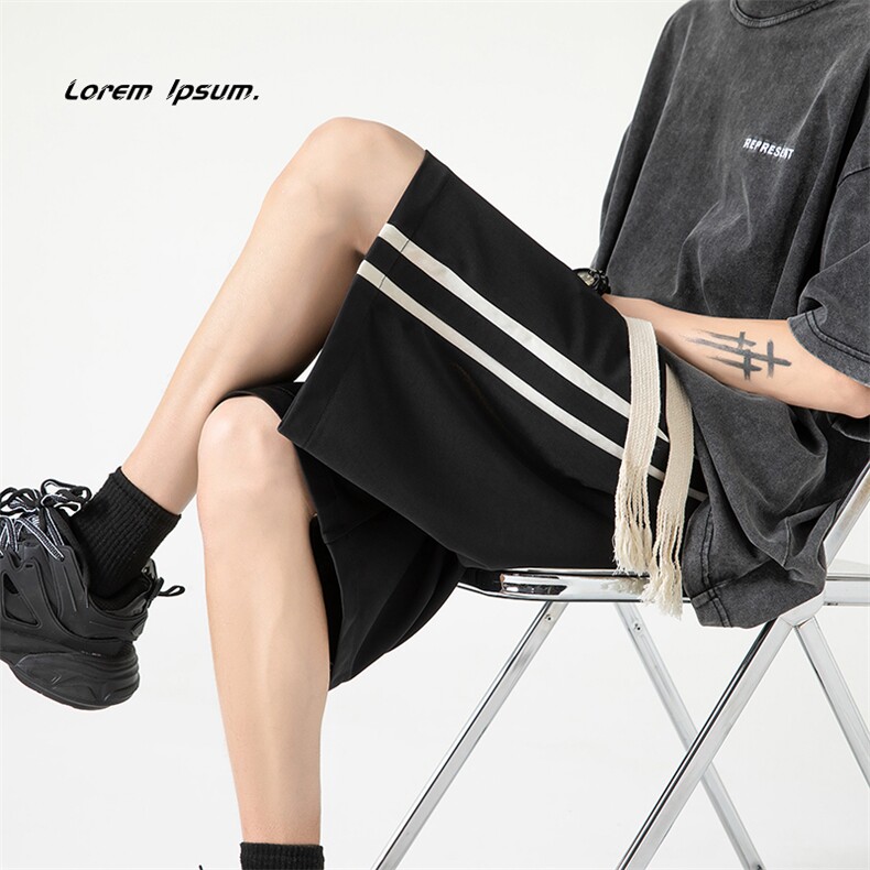 K301P38无影墙夏季冰丝侧边条纹宽松凉爽五分男士潮流短裤，女装休闲裤，电商A026-1