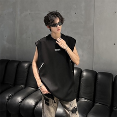 现货拉链设计款高街男垫肩潮男背心坎肩A071-812-P40，男装背心/马甲，电商A071