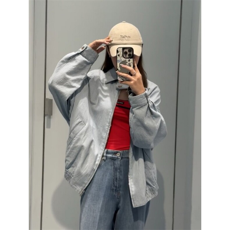 复古松弛感蓝白条纹翻领衬衫款夹克男生休闲短款外套LW1200-P59,男装夹克,星座1008