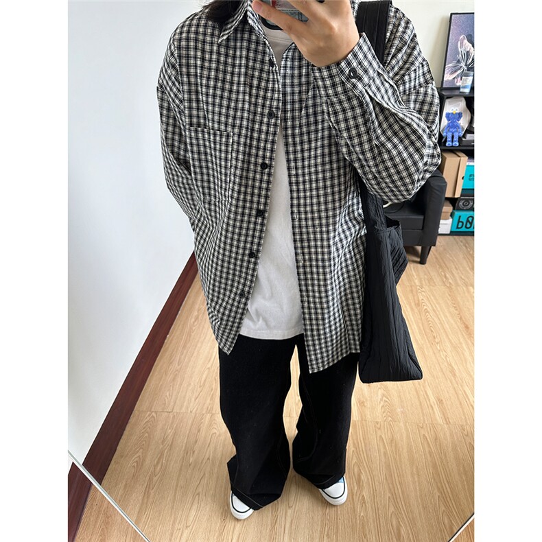 现货格子衬衫新款潮流日系情侣格子春秋衬衫休闲衫CS067-P40,男装衬衫,星座301C-5