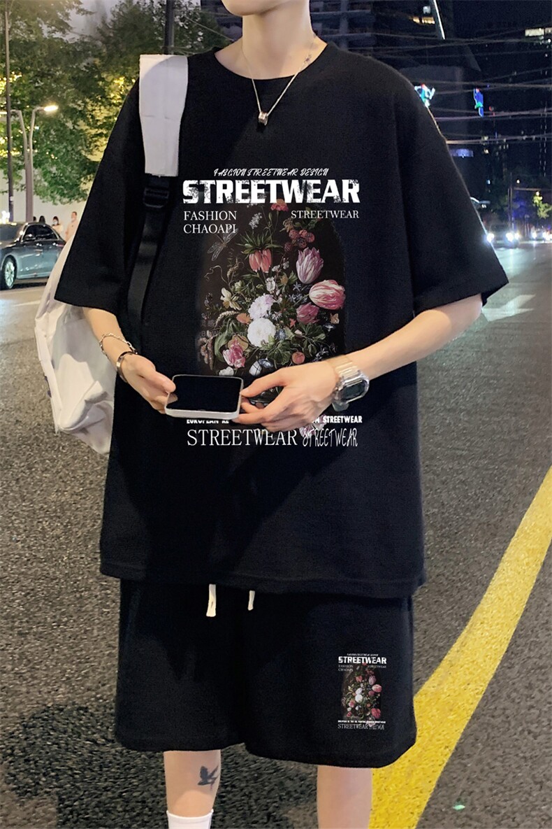 ！直播推荐款！2023夏季男士华夫格潮牌短袖T恤套装HTZ10P50,男装T恤,电商B220