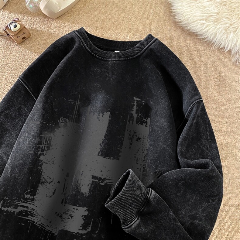 字母LH美式重磅水洗做旧圆领卫衣大码男衣服XZ517A-3-HH5005-P58，男装卫衣，星座517A-3