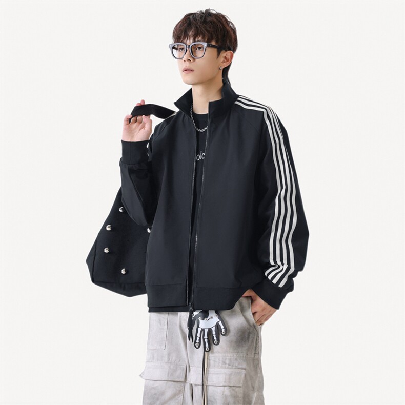 立领开衫夹克男2026新款拉链卫衣条纹运动休闲外套JK02567-P75,男装夹克,星座308B-2