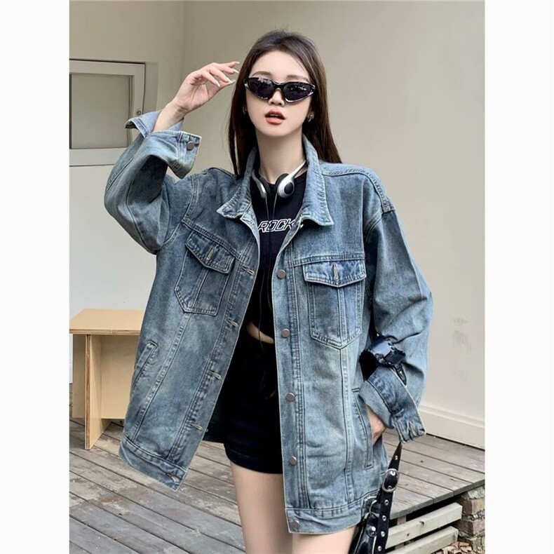 美式甜酷风牛仔长袖外套女新款复古时尚百搭外搭上衣LJ88522-P63，男装工装外套，星座1008