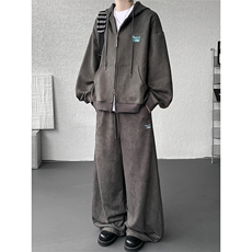 麂皮绒连帽卫衣运动套装男校园风运动服两件套学生班服TZ115-P128，男装休闲套装，电商D206-1