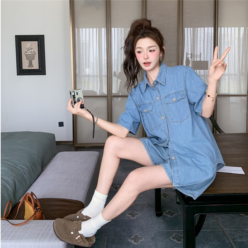 现货！牛仔套装女夏季牛仔短袖高腰短裤两件套2C212-G86-P135-188图片