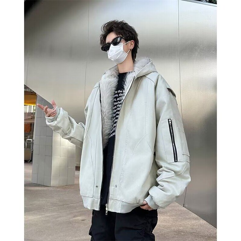 冬季毛领连帽棉服男宽松可拆卸内胆水洗帆布棉衣外套MR3002,男装棉衣,星座1116A-1（原606A）