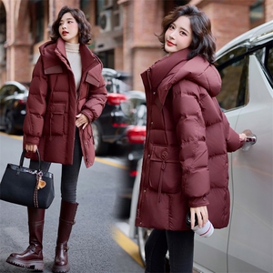 美拉德咖色宽松羽绒服女2024冬季新款大口袋连帽中长款白鸭绒外套图片