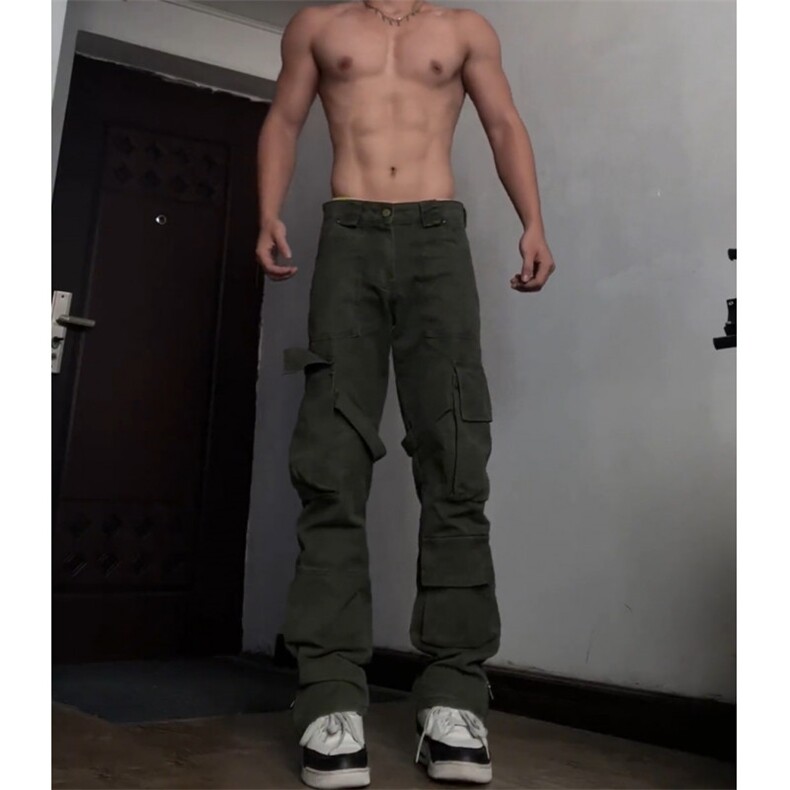 【网图有货】军绿色工装裤男潮牌美式高街vibe裤子直筒D713LL-P60,男装工装外套,星座1007（原301D）