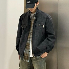 美式复古潮牌立领痞帅上衣外套2025春秋新款宽松情侣休闲皮夹克男，男装夹克，星座506A