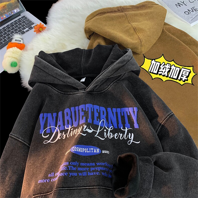 直播品质500克重磅潮牌美式做旧炒雪花水洗加绒卫衣H1355特P65,男装卫衣,电商A486