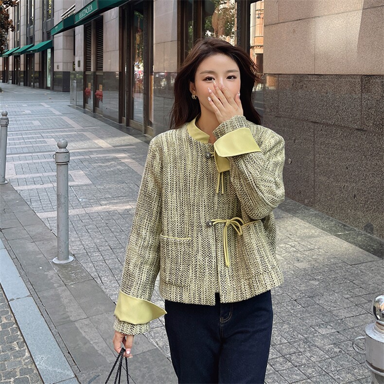 新中式国风盘扣小香风短外套女春秋新款高级感小个子休闲时尚上衣,女装短外套,2C050