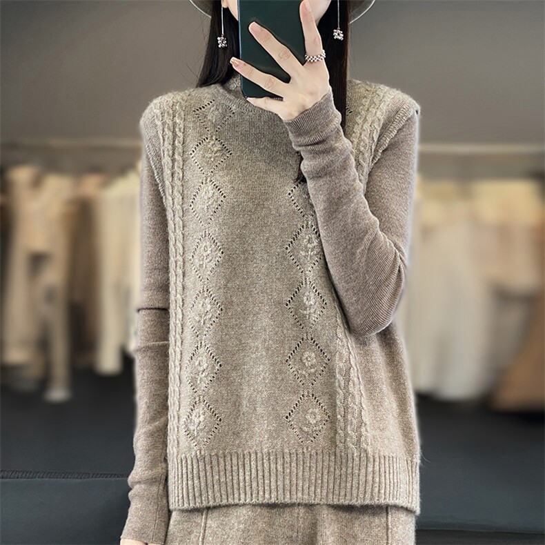 秋冬新款100%纯羊毛衫马甲女镂空钩花坎肩宽松羊绒叠穿毛衣打底衫,女装马甲,江南羊绒