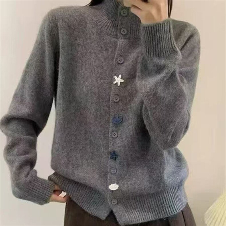 毛衣女极简风高领针织开衫女秋冬宽松大码毛衣外套短款上衣,针织衫/毛衣,暖姿羊绒