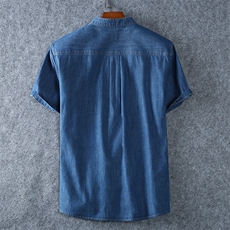 XL-8XL牛仔短袖衬衫男夏季加肥加大码男装休闲衬衣立领薄1185，男装衬衫，星座802