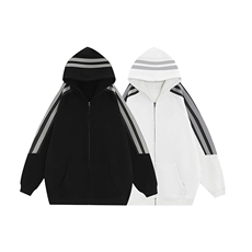 现货！重磅350克纯棉条纹宽松潮流卫衣连帽衫AH211p40，男装卫衣，星座610B-1