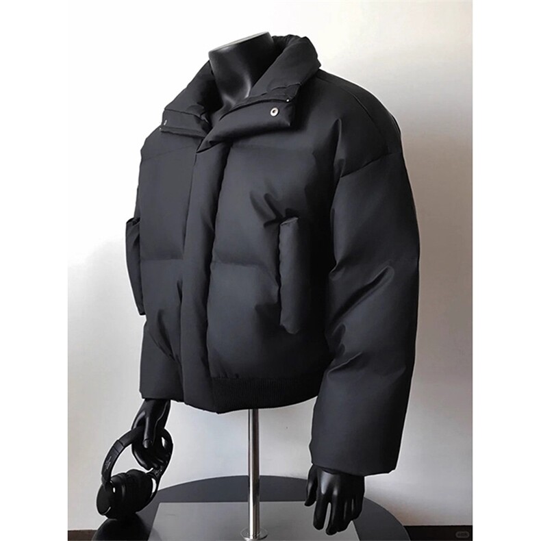 现货5W件冬季三防重磅硬挺boxy短款羽绒立领PU皮棉衣外套加厚棉服,男装棉衣,电商A486