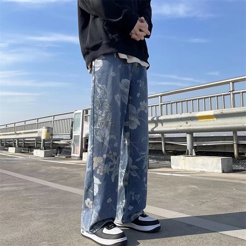 美式复古做旧牛仔裤男设计感小众直筒阔腿潮牌痞帅裤子20400-p55,男装牛仔裤,星座1008