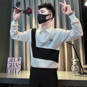 痞帅高级感拼接翻领男士卫衣外套社会小伙店主风301C-WY49P58控78图片