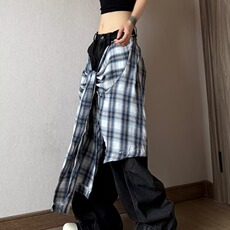 美式街头假两件拼接裙摆爵士舞运动裤女新款阔腿宽松休闲裤子，女装休闲裤，星座1210-1