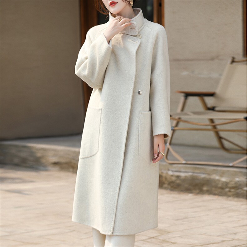 羊毛大衣女新款冬季韩版时尚流行半高领双面呢大衣，女装双面呢大衣，召鑫羊绒双面呢