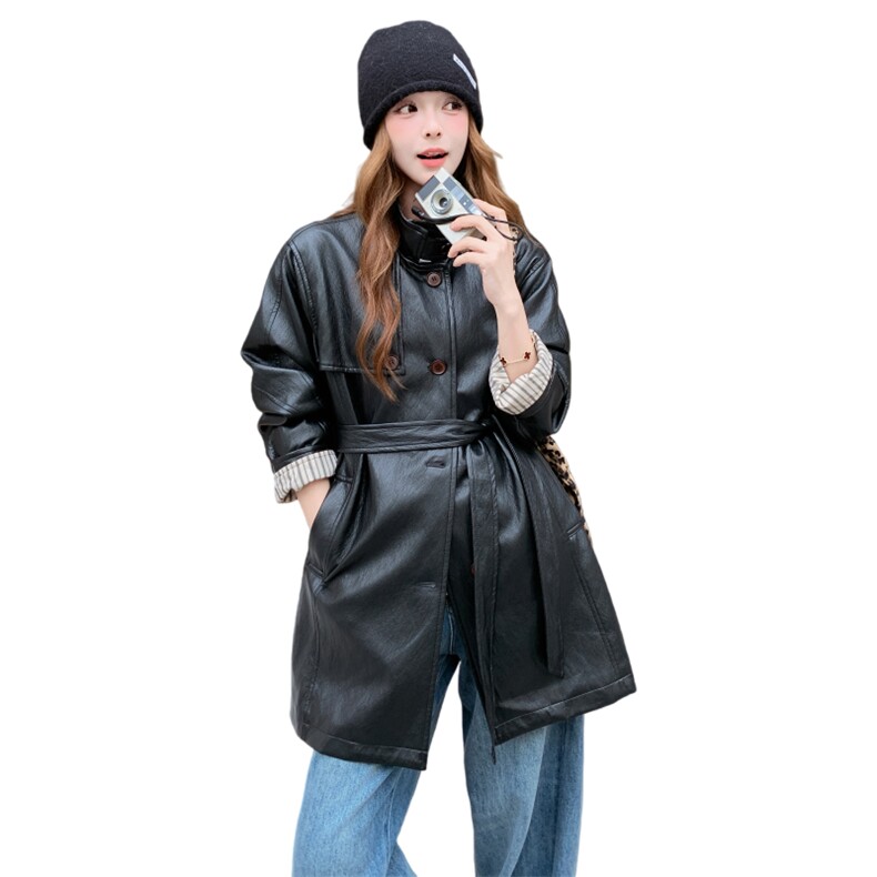 26春季时尚中长皮衣外套PF1357-P235-K499,女装皮衣,2C291