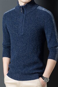 2023秋季新款中年男士圆领纯羊毛休闲中年男装毛衣薄款套头针织衫图片
