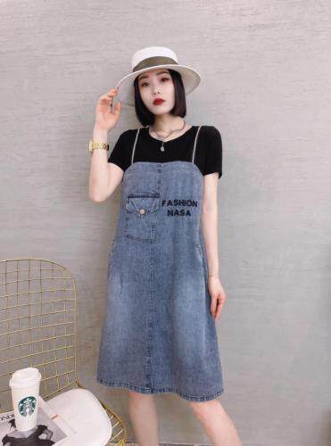 假两件套牛仔连衣裙，女装连衣裙，依伊贝诺