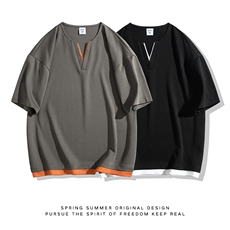 短袖男日系白底体恤夏季休闲百搭纯色V领T恤男上衣TC3134-P30控50，男装T恤，星座717