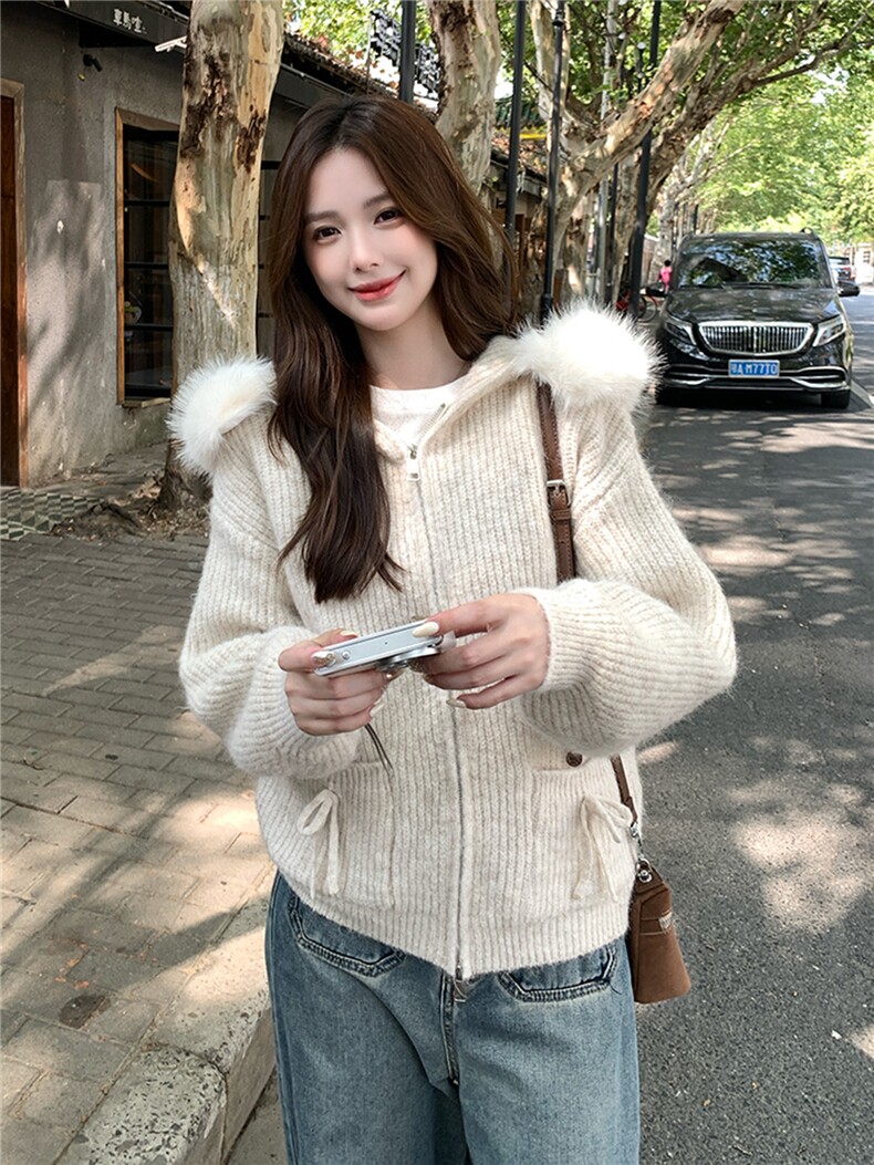 小个子马海毛针织开衫毛衣外套女,针织衫/毛衣,郎佰婉