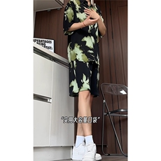 短袖衬衫男+短裤男潮流休闲套装男M-5XL大码TZ78710P50控98模特图，男装牛仔裤，星座226-1