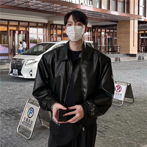美式复古cleanfit短款垫肩皮衣外套男春秋季高级感休闲宽图片