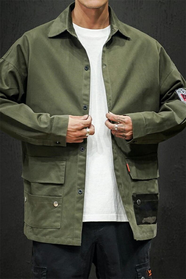 19秋冬日系宽松工装大码迷彩撞色口袋落肩夹克衬衣JK913-P50,男装夹克,电商A009A（原A058A）