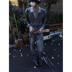休闲内搭针织衫男款上衣长袖polo衫男高级感时尚拼接假两件毛衣男，男装Polo衫，四季星座505